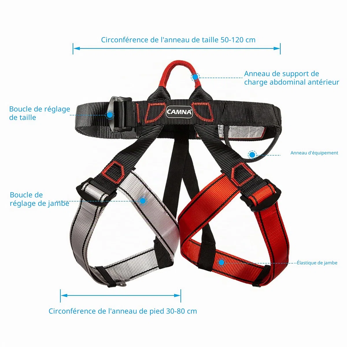 Sangles d'escalade - Harnais d'escalade - Demi sangle d'escalade - Pour Sauvetage d'incendie, d'alpinisme - Protection contre les Chutes pour Femmes, Hommes et Enfants - Noir rouge