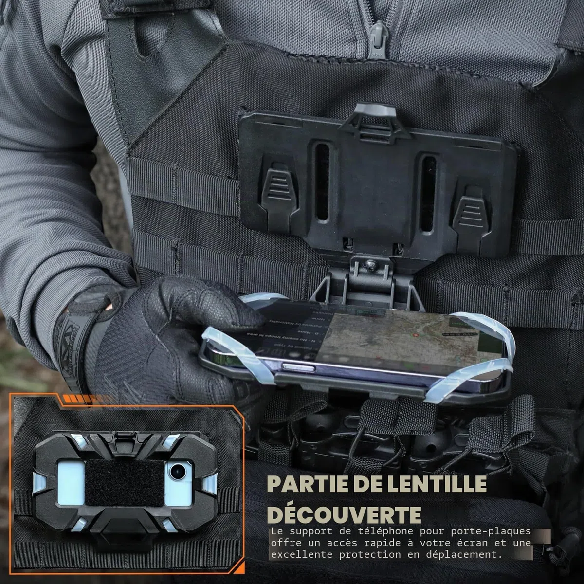 WYNEX Support de Téléphone pour Gilet Tactique Fixation Universelle pour Téléphone Portable Plate-Forme de Navigation Pliable pour Téléphone D’écran 4.7-6.7"