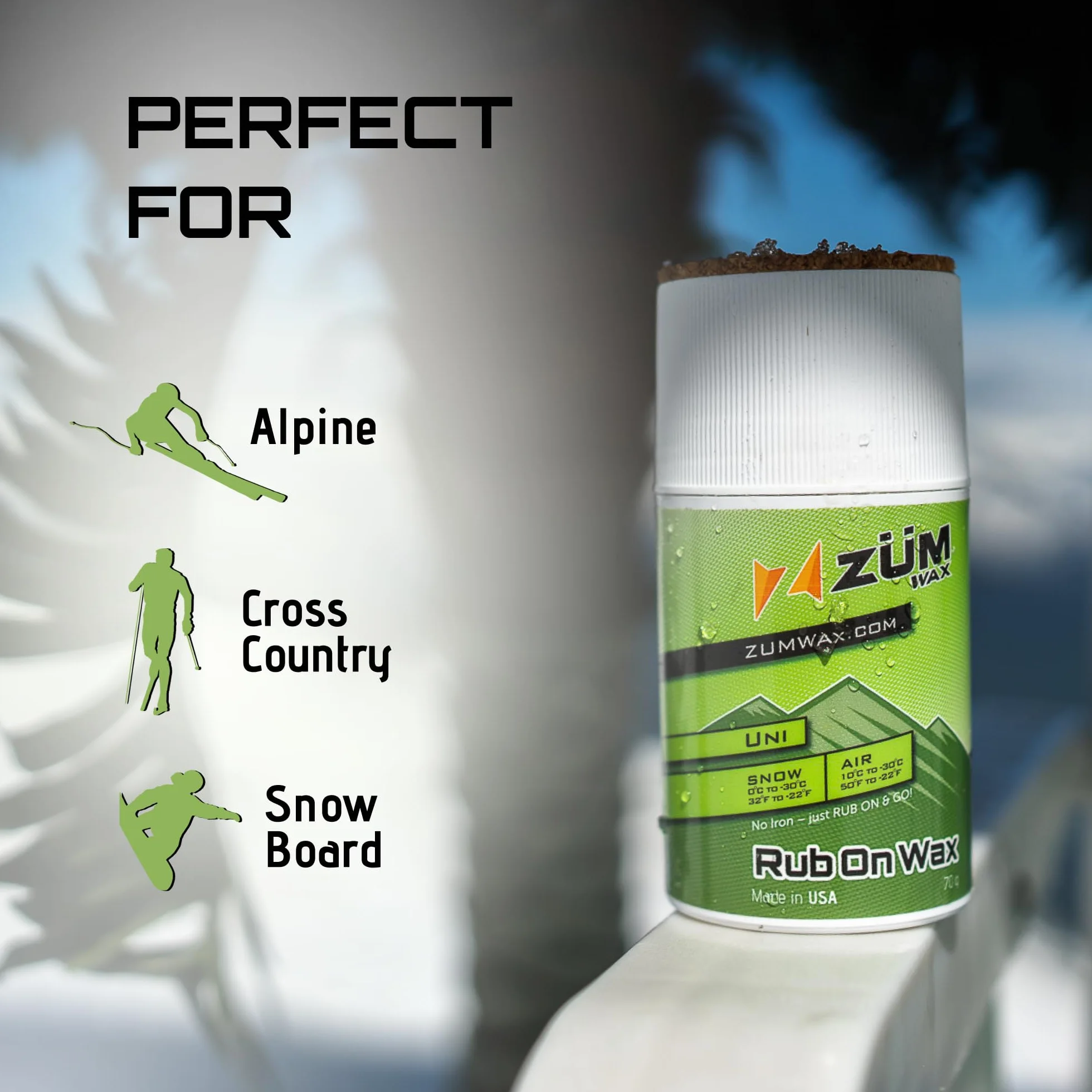 ZUMWax RUB ON Wax Ski/Snowboard – All Temperature Universal – 70 g – Incredibly Fast in All Temperatures !!! by