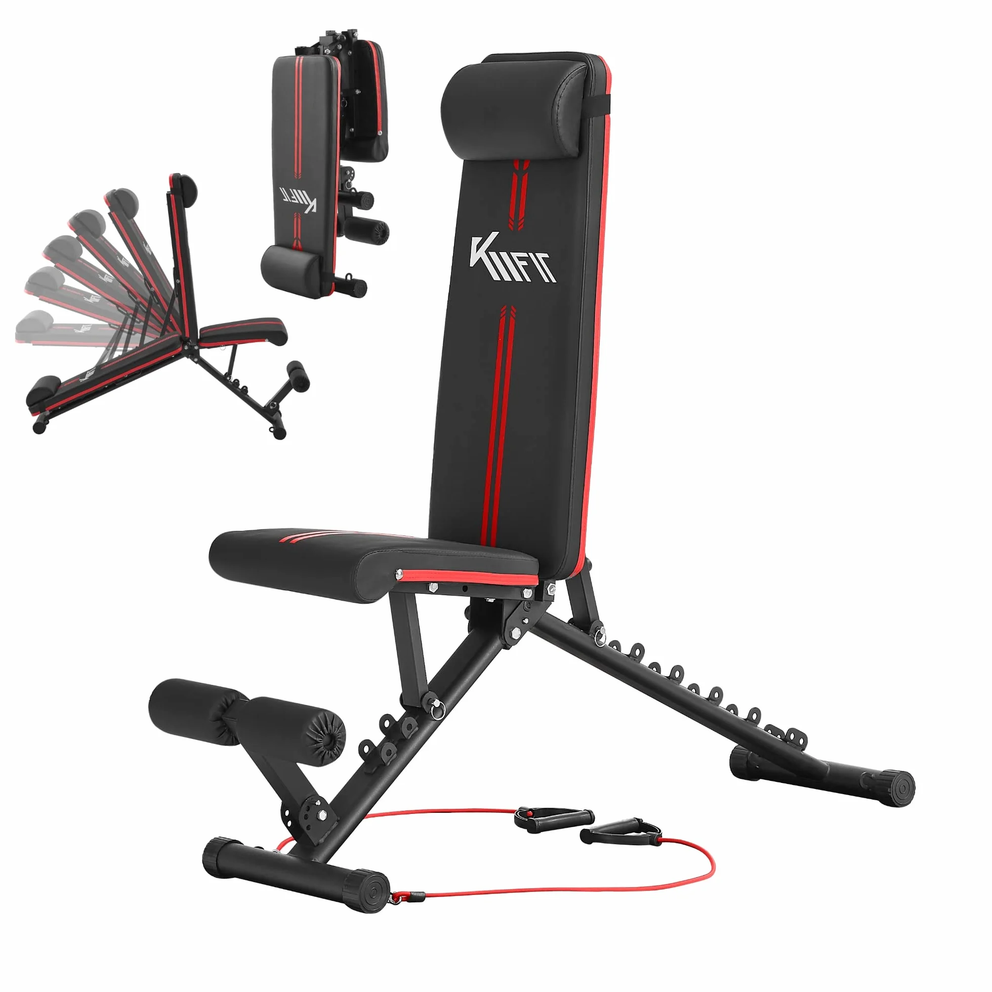 KM-Fit Banc de musculation pliable Multifonction Training Banc de fitness | Dossier réglable en 6 positions | Siège réglable en 3 positions | Surface EVA respirante