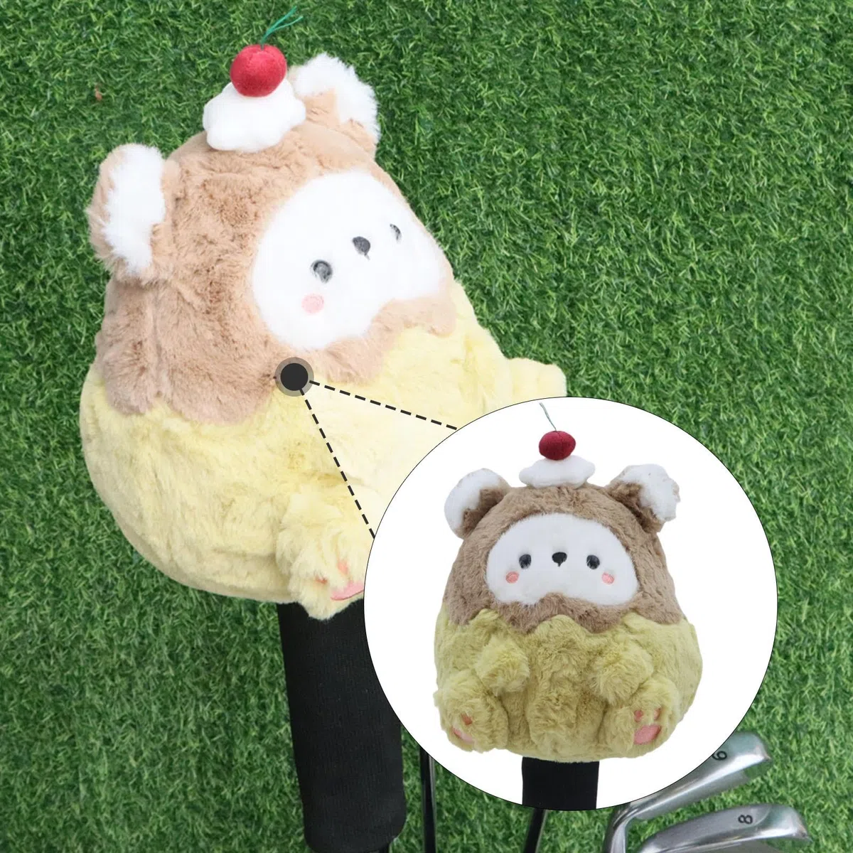misppro Cartoon Bear Couvre-club de golf en peluche – Tissu tricoté doux pour la protection hybride du conducteur en bois – Cadeau fantaisie amusant pour golfeurs