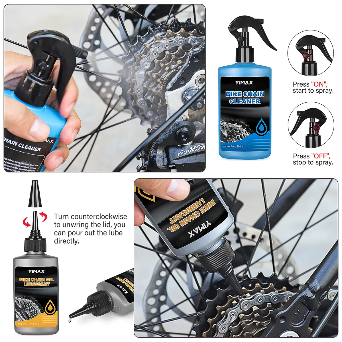 Nettoyant pour Chaîne de Vélo, Kit de Nettoyage pour Vélos avec 100 ml Huile pour Chaîne de Vélo et 300 ml Spray de Nettoyage, Kit Nettoyant Lubrifiant pour Chaîne avec Brosses