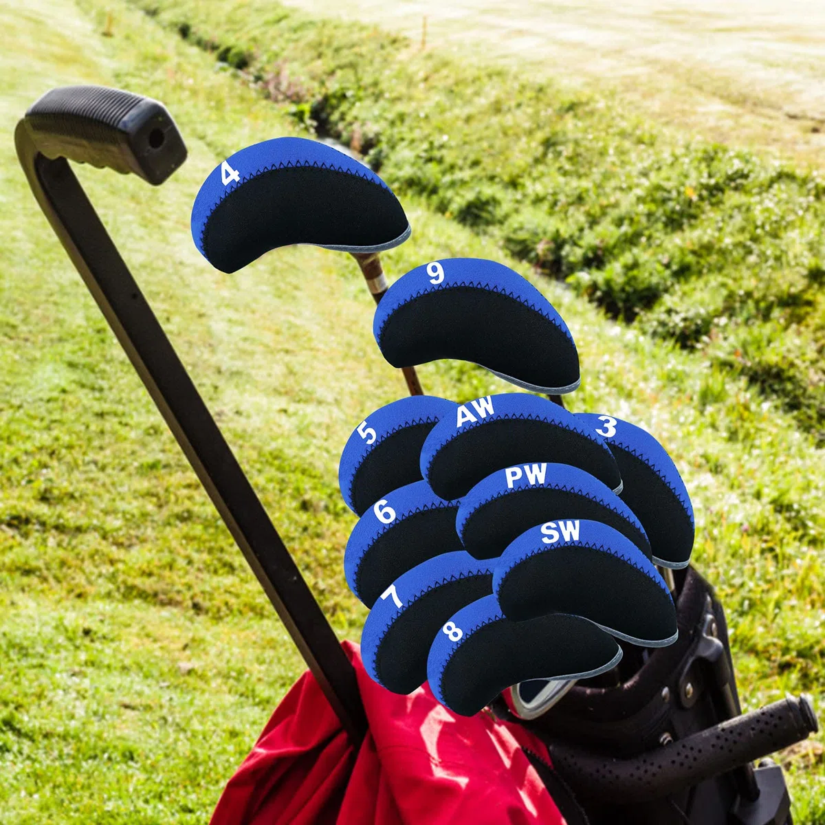 Housses de Protection Clubs de Golf Néoprène Numéros Couvre-Têtes de Fer avec Fenêtre Supérieure 10 Pcs Sets, Couvre Fer Golf Sports de Voyage Doux Durables en Plein Air
