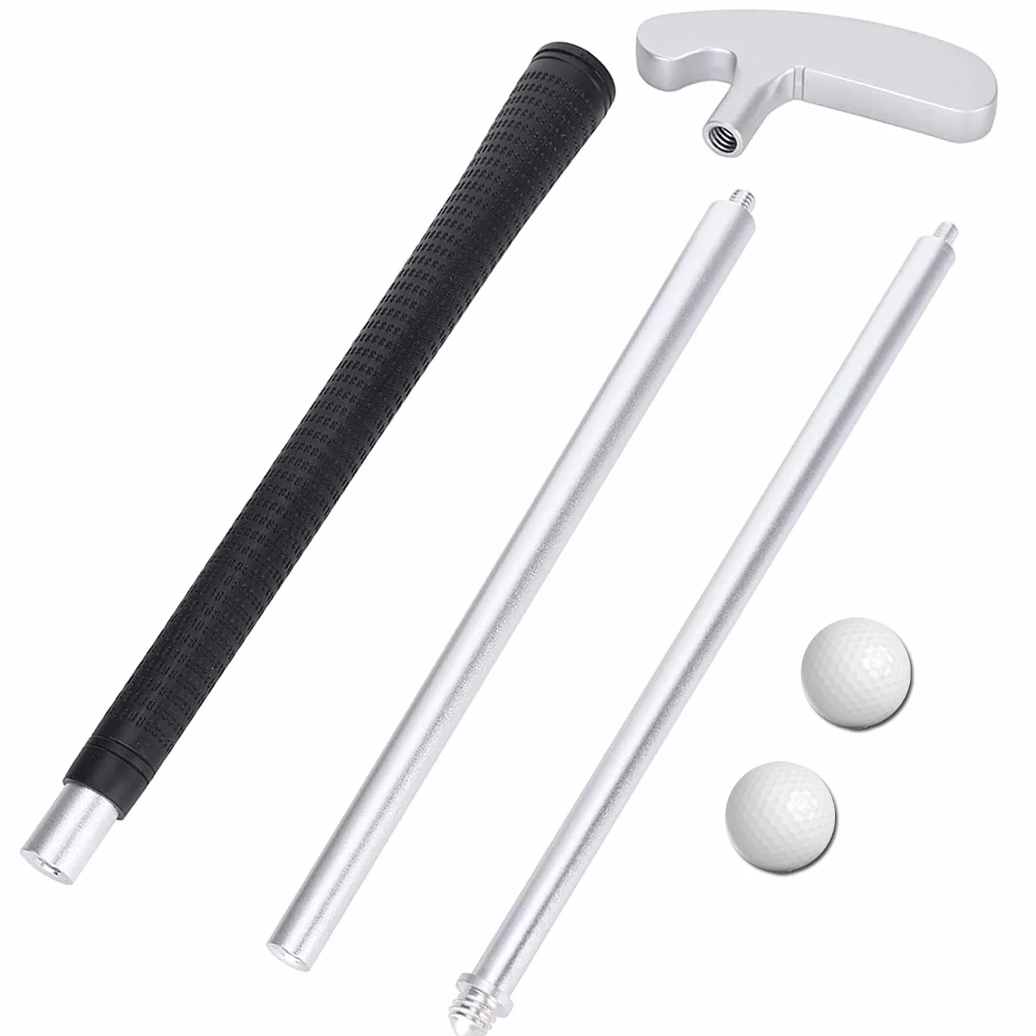 LEAGY - Putter pour gaucher ou droitier en 4 Parties - Alliage de Zinc Blanc - avec 2 balles Blanches et Un Sac Noir