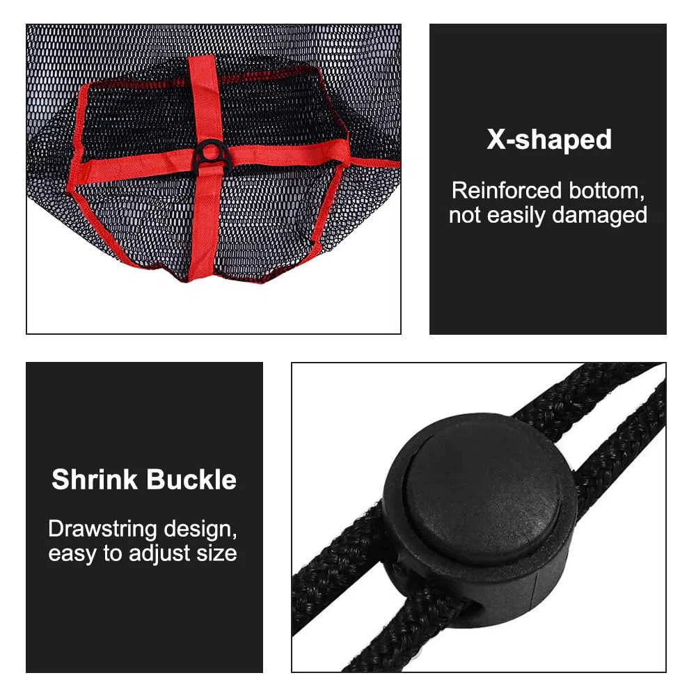 MiOYOOW Sac de Filet de Pêche Portable, Filet de Poisson Long en Nylon, Épais à Mailles Fines, avec Cordon de Serrage pour Petits Poissons, Crabes, écrevisses