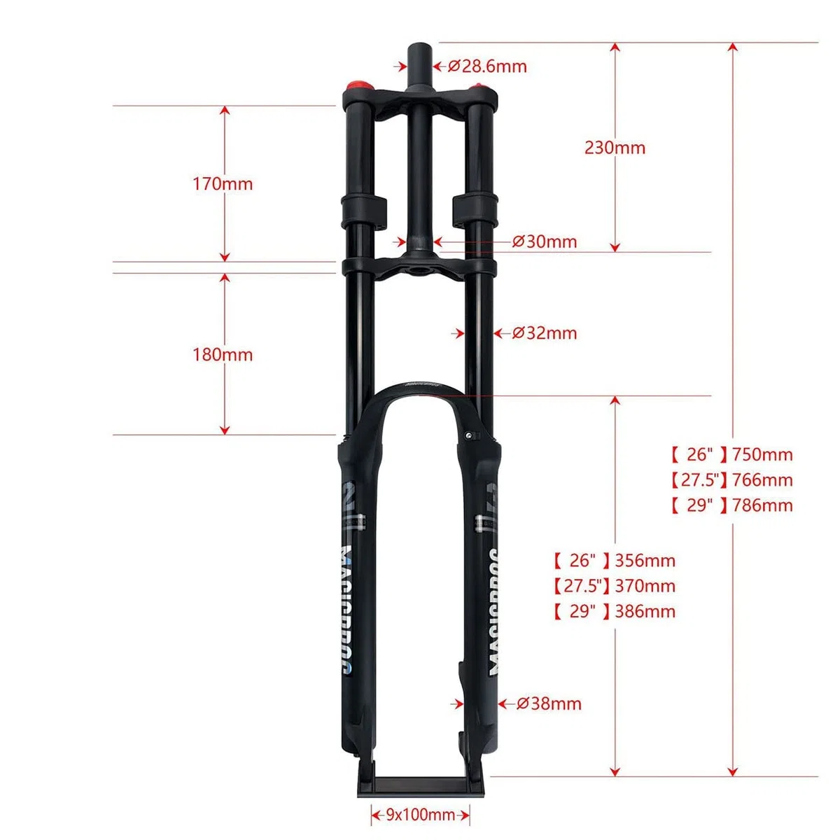 Fourche de suspension de vélo VTT double épaulement 160 mm Voyage 1-1/8", frein à disque de descente, compatible avec roues de 26 / 27,5 / 29 pouces