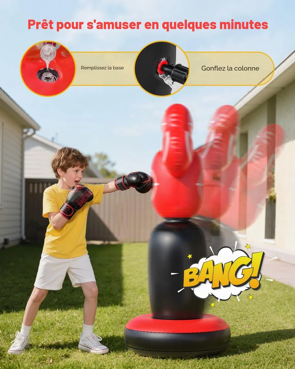QPAU Sac de frappe gonflable stable de 160 cm avec gants de boxe