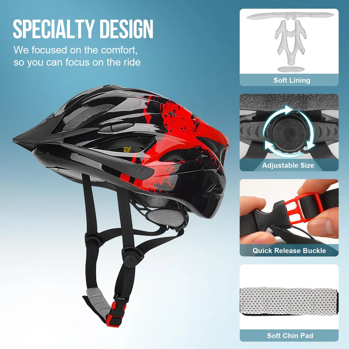 Casque de vélo pour Homme et Femme avec lumière pour Adulte Unisexe - Casque de vélo de Montagne réglable - 57 à 62 cm