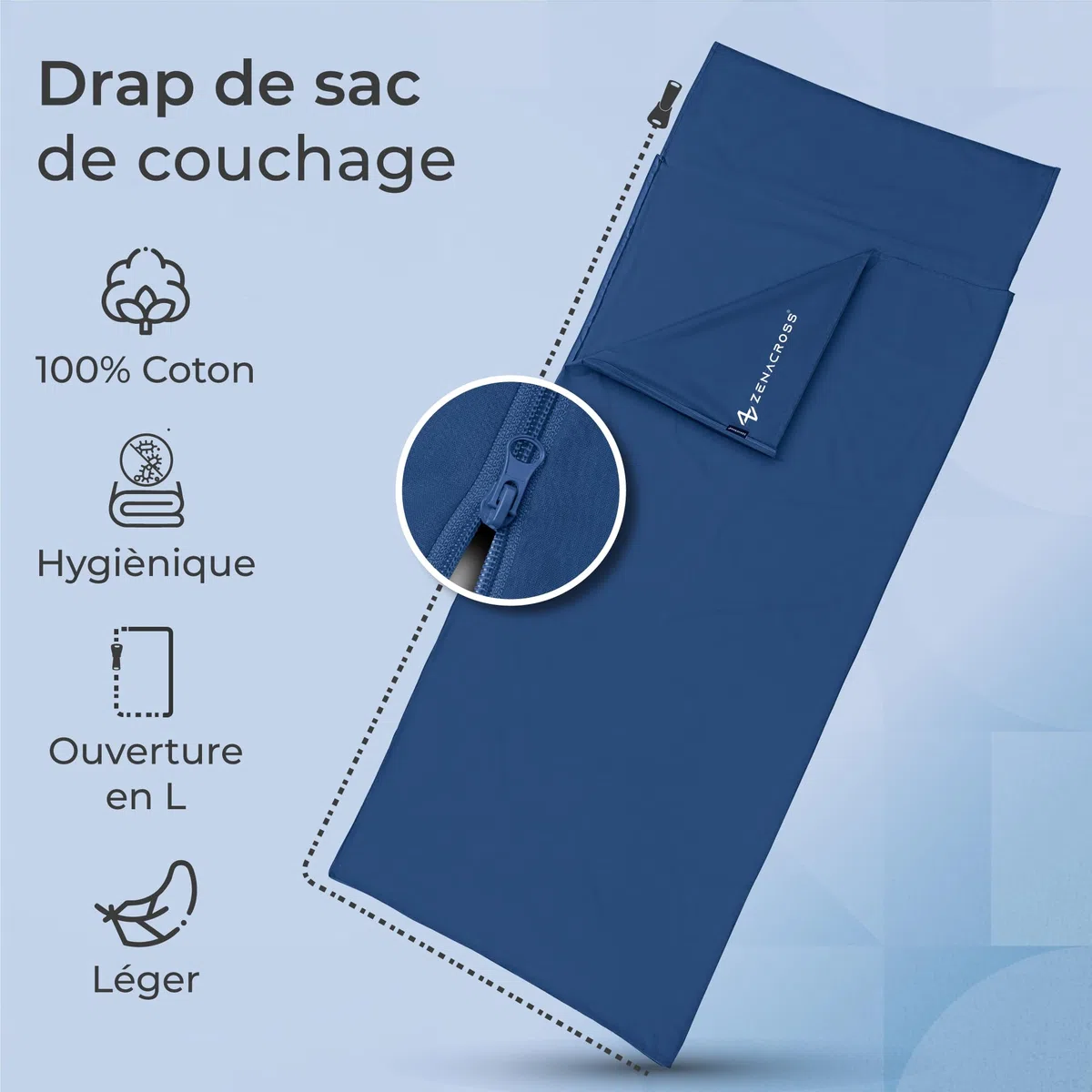 Draps de Sac de Couchage Cotton - Sac à Viande Coton avec Compartiment Oreiller - Drap Sac de Couchage 1 Personne - 100% Cotton - Ultra Léger