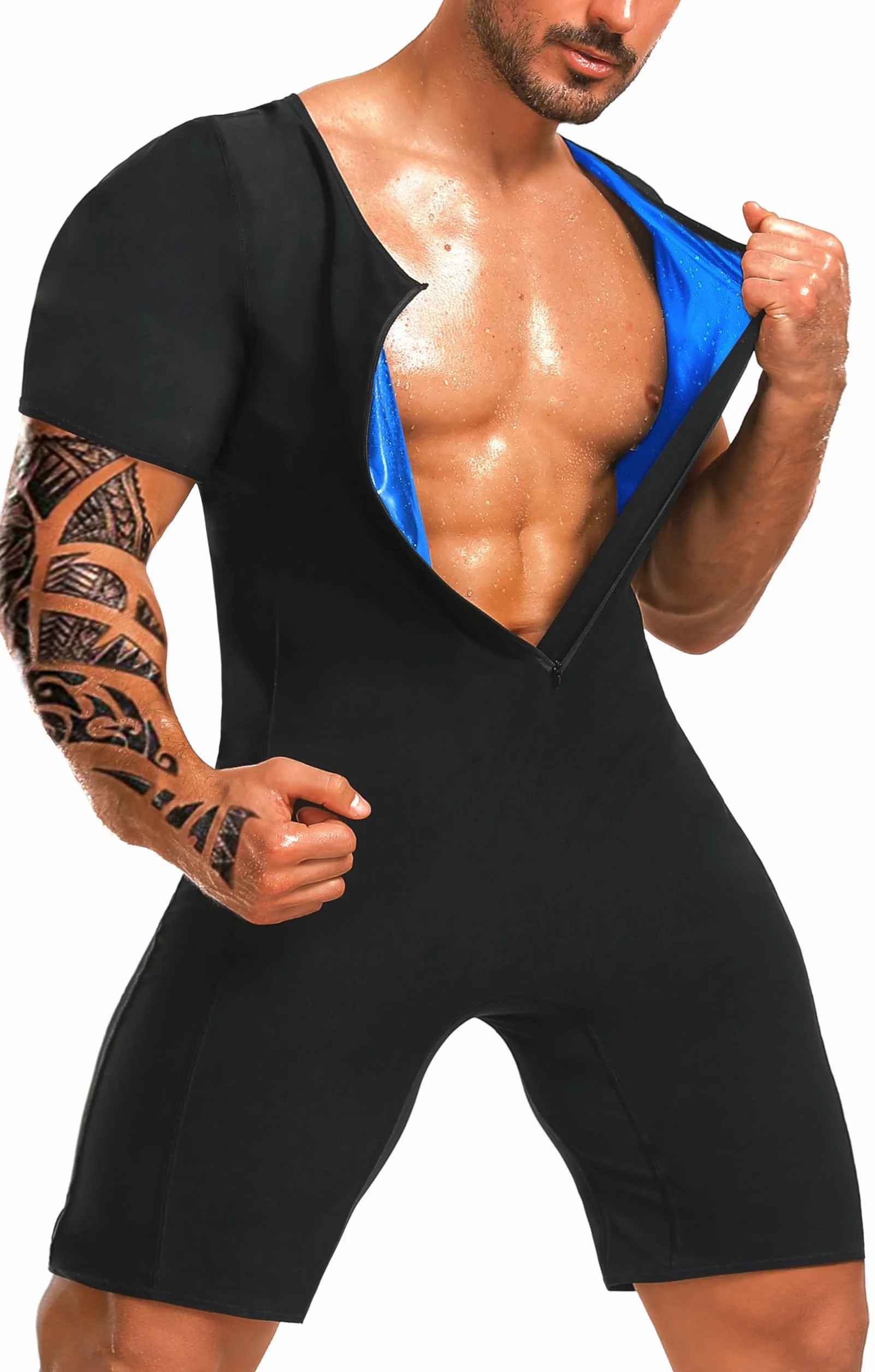 Combinaison de sauna pour homme - Maillot de sudation pour homme - Gilet de sudation - Maillot d'entraînement avec short - Attrape la chaleur - Entraînement de la transpiration