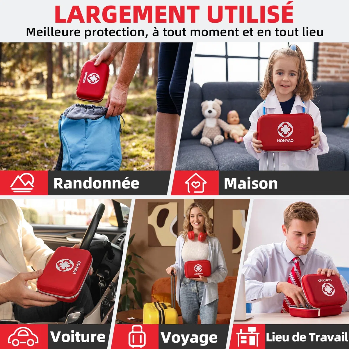 HONYAO Trousse de Premier Secours, Trousse Pharmacie, 200 Pièces Boîte de d'urgence de Survie Extérieur pour Voiture Maison Lieu de Travail Voyage Camping Randonnée et Sports en Plein Air