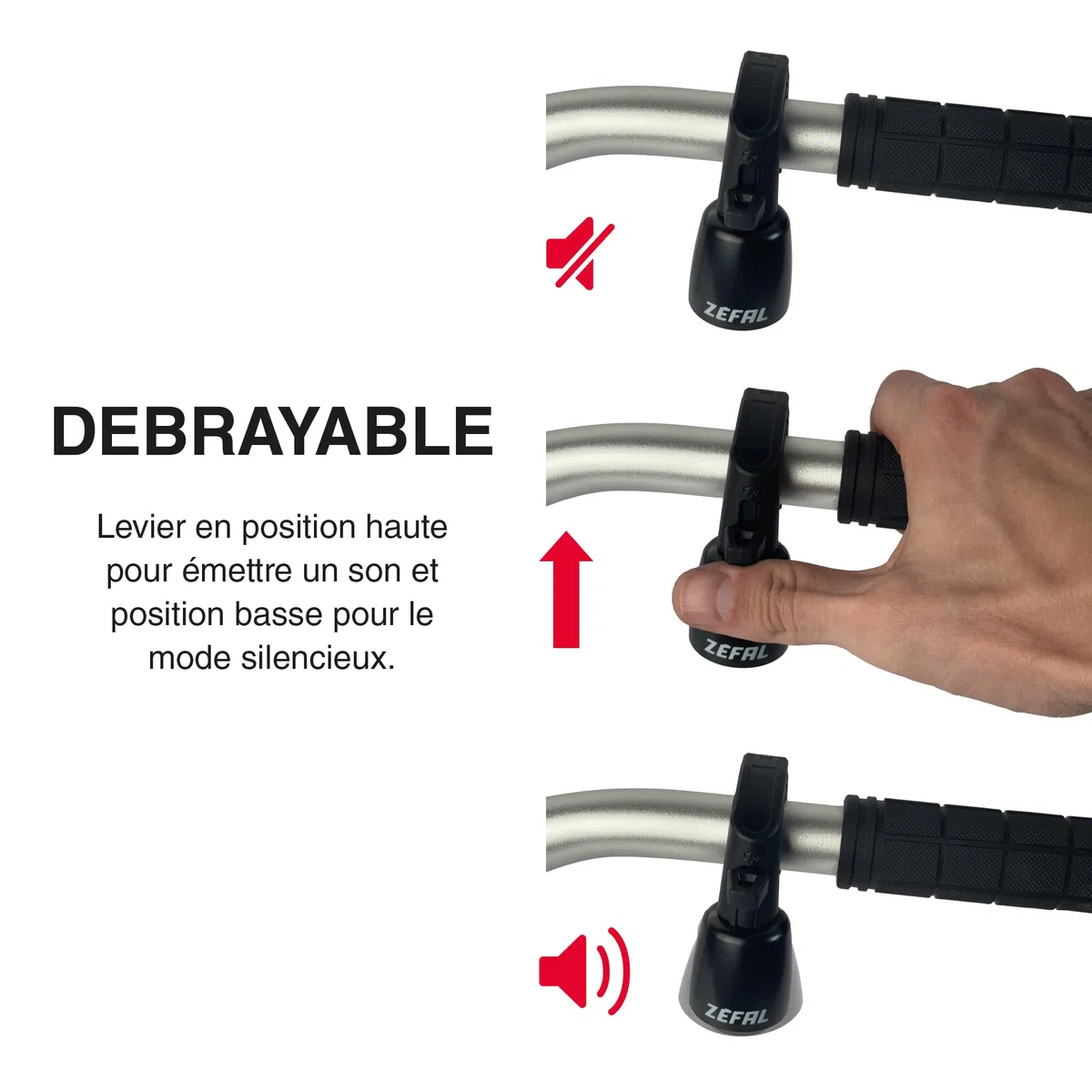 ZEFAL Trail Bike Bell - Sonnette de Vélo VTT ou Gravel - Sonnette Velo Adulte Fabriquée en Aluminium - Noir Ø 22,2 à 35 mm - Klaxon Velo Fabriqué en France