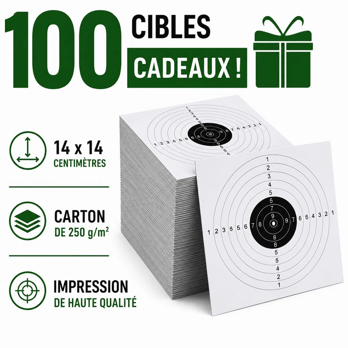 Support cibles - Tragabaline 14 x 14 cm avec 100 cibles offertes - Airsoft, Airgun, pellets, perdigon, matériau en acier, noir - pour accrocher ou sur surface