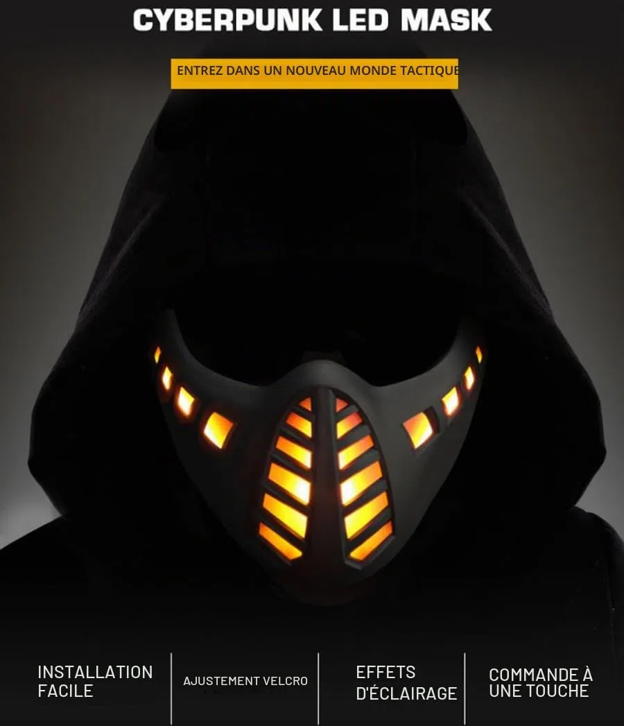 CyberPunk Masque LED pour Halloween, festival, fête, cosplay, lumière lumineuse, dans l'obscurité, tactique Airsoft, paintball, CS Wargames