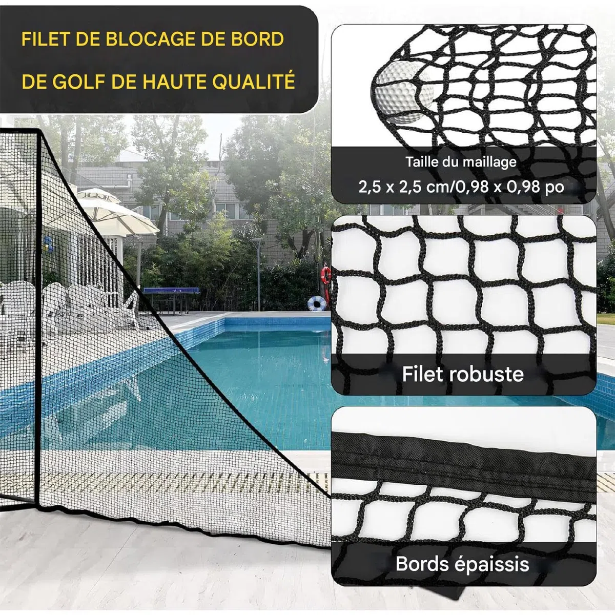 Filet D'entraînement De Golf 7x7ft Filet Golf Latéral PolyesterSac Sable Stabilité Attache Sécurité Baseball Hockey Solution Balle Perdue Pratique Intérieur Extérieur