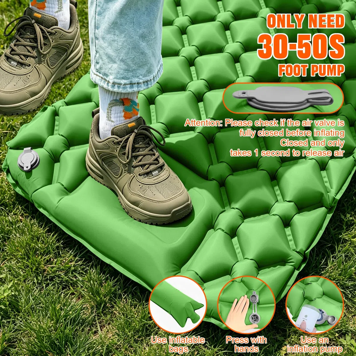 Matelas de Camping Autogonflant Ultraléger, avec Oreiller et Pompe à Pied Intégrée, Imperméable Antidérapant Compact Pliable Matelas Pneumatique, Idéal pour Randonnée, Festival et Voyages