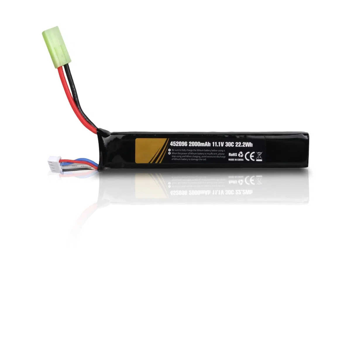 11,1 V 2000 mAh 30C 3S LiPo Rechargeable Batterie avec Mini Tamiya Connecteur, 22,2Wh Pack Compatible avec Airsoft M4, M110, AK47, L85, MP5, Scar, M249, AUG, AEG, MP5K, M60 Airgun Model