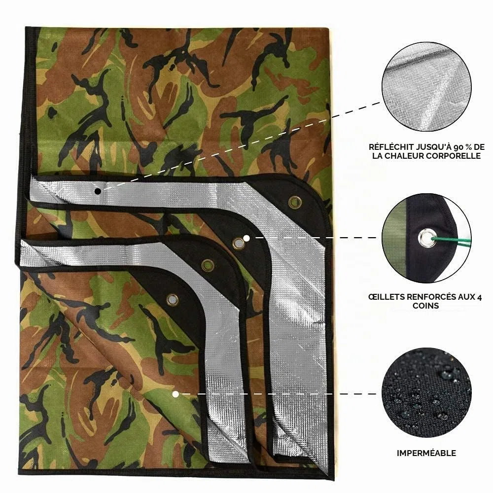 Arcturus Couverture de Survie Robuste – Bâche Thermique réfléchissante – 152,4 x 208,3 cm – Couverture d'urgence réutilisable pour Voiture ou Camping (Camouflage boisé)