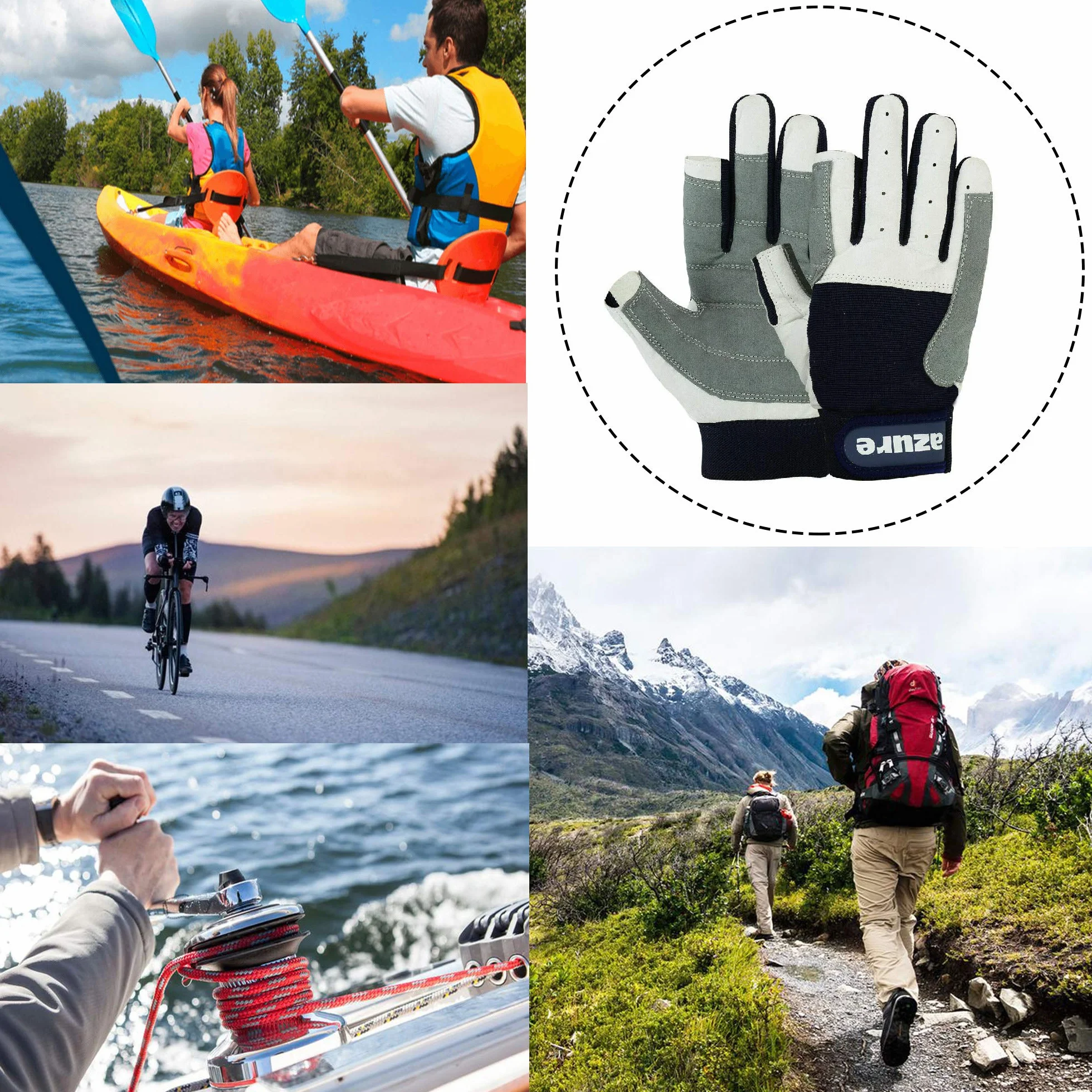 Amara Gants de voile respirants avec paume renforcée pour bateau, pêche, kayak, canoë, ski, équitation, course à pied, randonnée, intérieur et extérieur avec doigts entiers, taille TP-TTG
