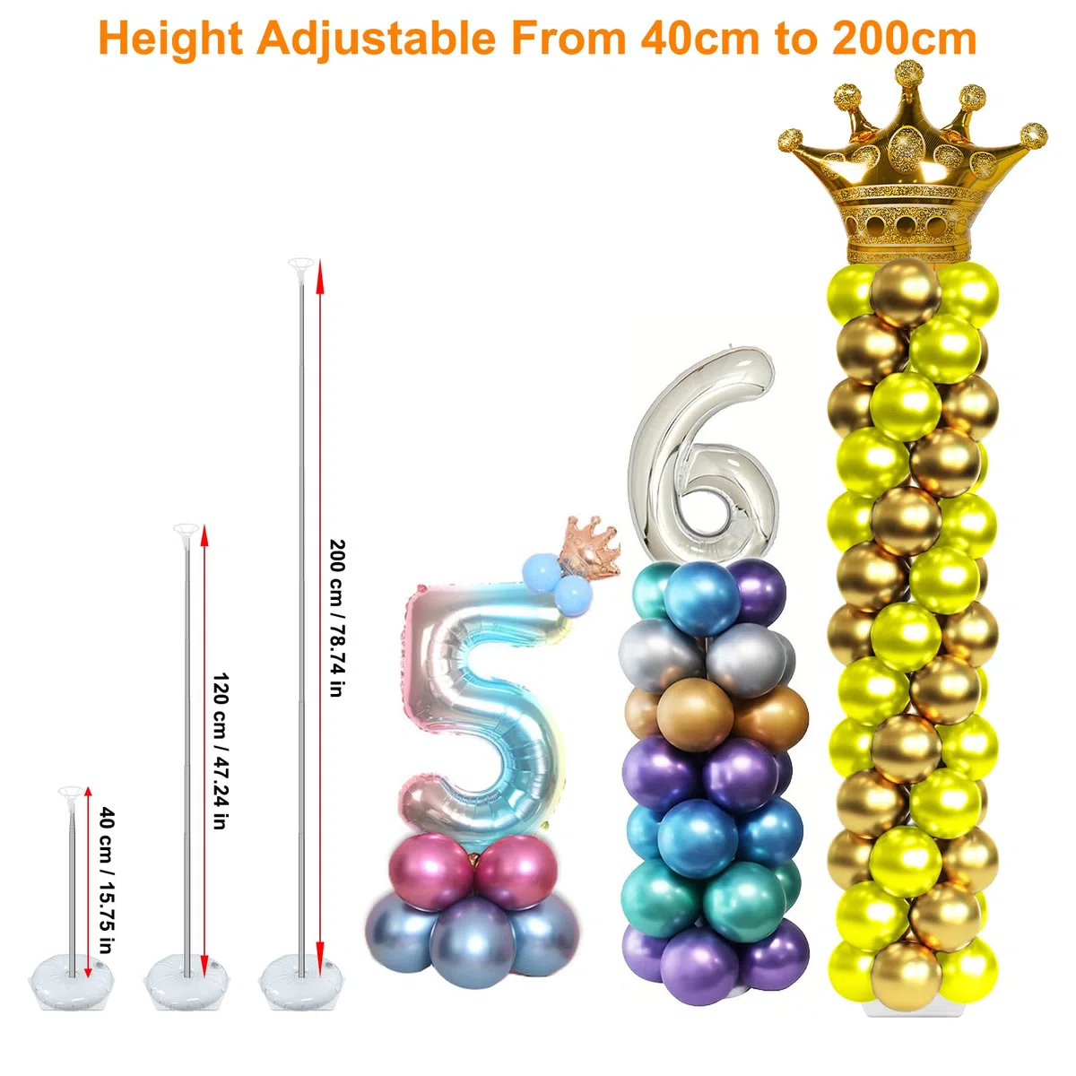 Colonne de Ballon Kit de 2 Supports à Ballons Tour de Ballons Rétractable 2m Arche Ballon Structure Décoration pour Fête, Partie, Mariage, Anniversaire, Baby Shower