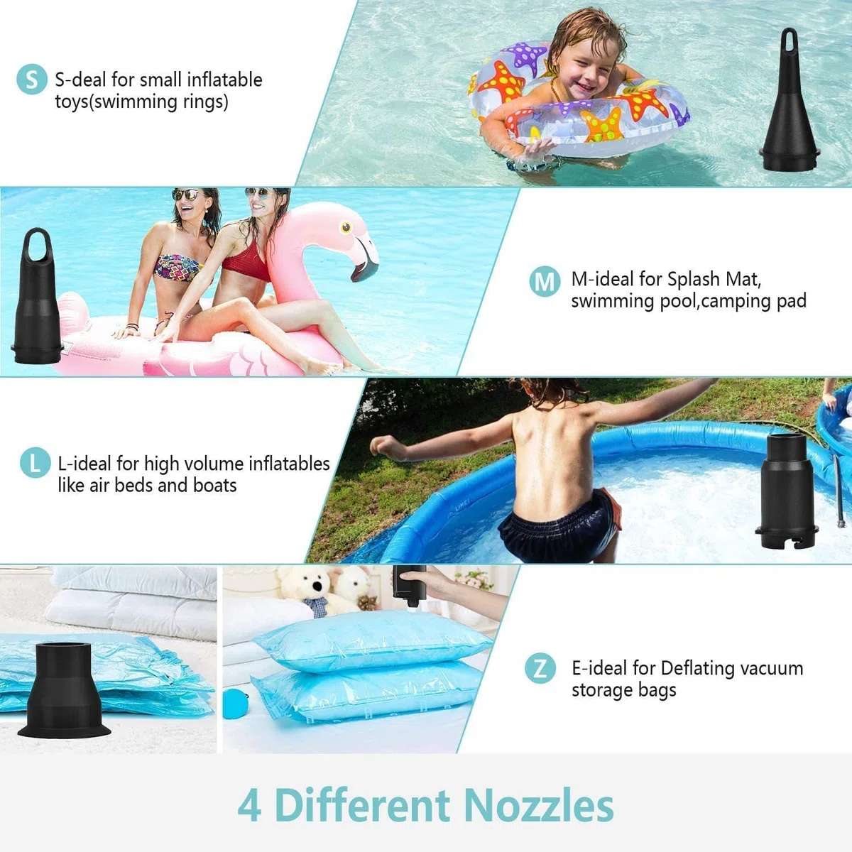 Gputek Pompe à air électrique, sans Fil, Pompe à air électrique, Rechargeable, avec 4 Buses, pour Matelas Gonflable, radeaux, canapés, Bateaux, Jouets de Piscine, bouées de Natation