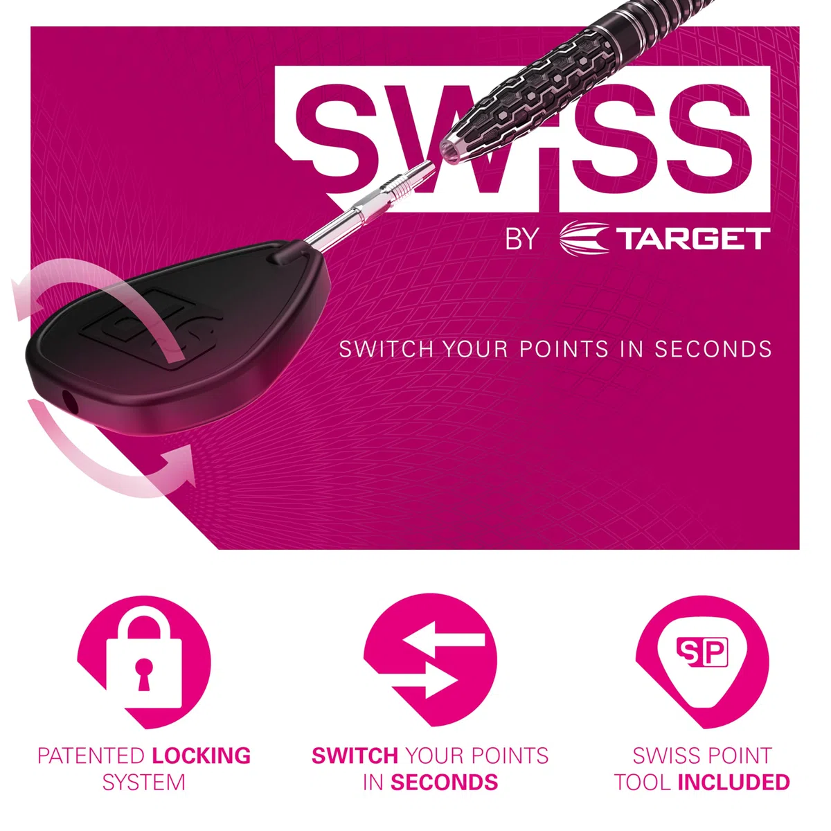 Target Darts Soft Tip zu Swiss Point Dart Konvertierungsset, Schwarz/Silber - Soft Tip Dartspitzen Konvertierungswerkzeug, Repointing Soft Tip zu Stahlspitzen 2BA Gewinde - Tungsten Billet Spitzen