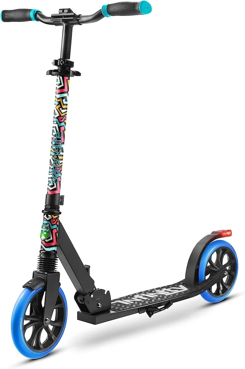 Serenelife Trottinette Freestyle, Trottinette Adulte et ado - Hauteur Réglable, Scooter Tout Terrain avec Grande Roues et Suspension, Manœuvre Facile et Pliable