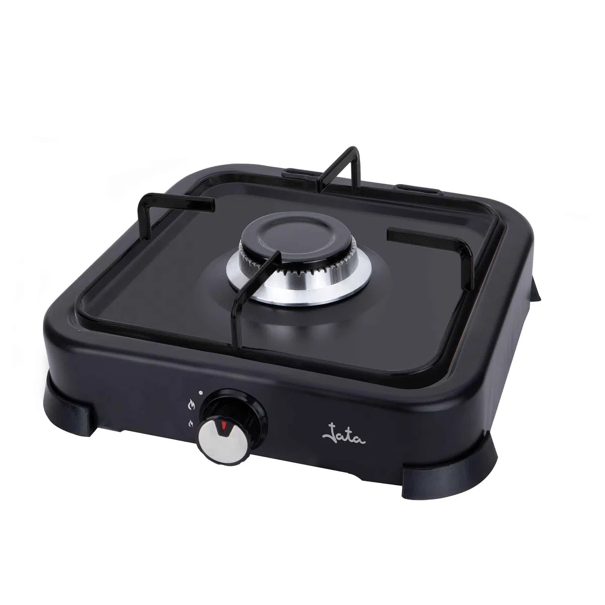 JATA JECG2721 Réchaud à gaz portable à 1 feu avec grill pour butane et propane, couvercle de protection amovible, idéal pour le camping, prend peu de place