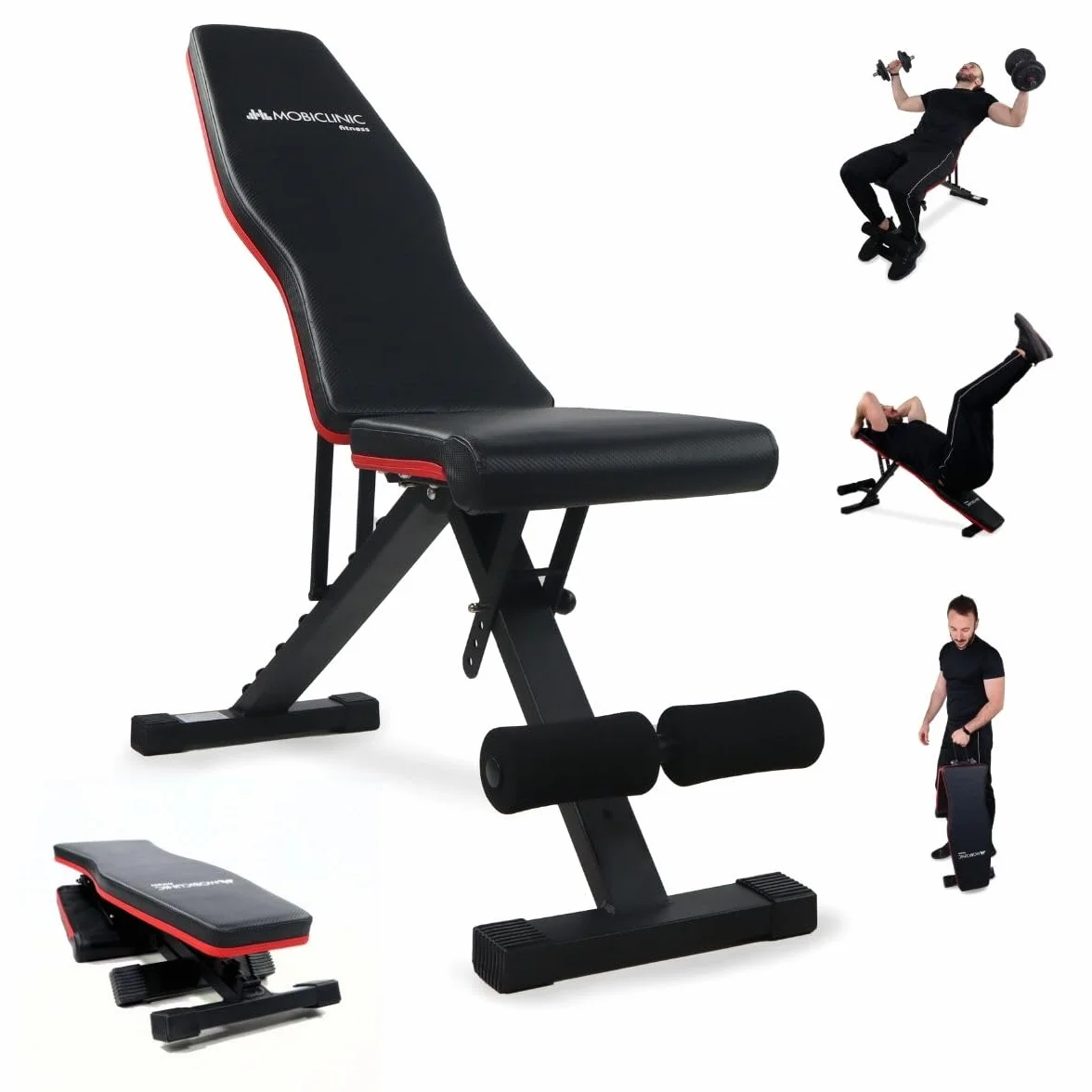 Mobiclinic® Fitness, Banc de musculation, Pliable, Supporte 200kg, Inclinable, Réglable, FlexFit, Multifonction, Banc de musculation, Entraînement complet du corps, FlexFit, Solide et stable, Home Gym