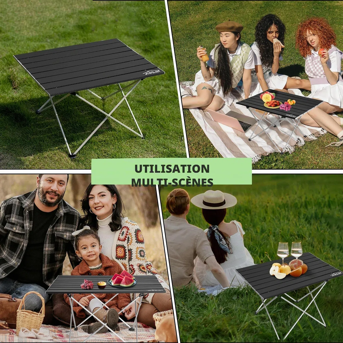 Table de camping pliable - Table de pique-nique portable pliable - Petite table pliante en aluminium avec sac de transport - Convient pour la plage, le pique-nique, le camping, la pelouse (S)