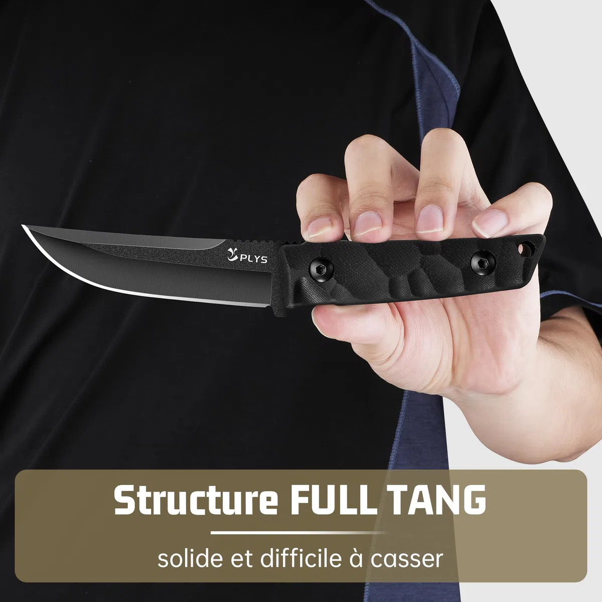 Plys Couteau de Survie D'ExtéRieur Full Tang, Lame 440c de 10,3 Cm, Manche en G10 Avec éTui Kydex, Adapté au Camping, à La RandonnéE, Cadeau Pour Homme
