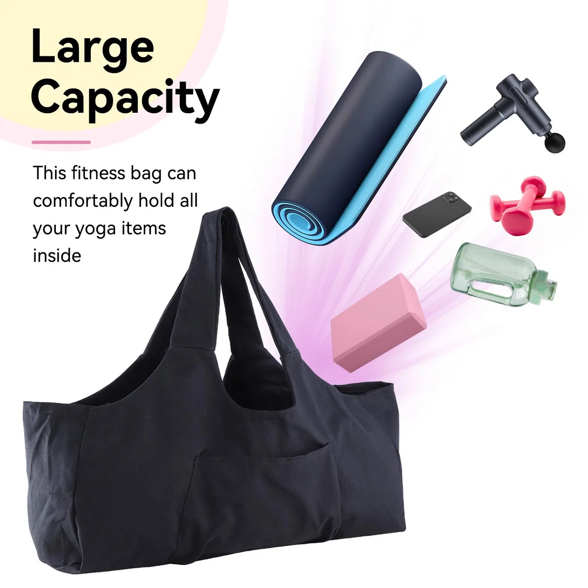 HERCHR Grand Sac de Tapis de Yoga, Sac de Sport fourre-Tout pour Tapis de Yoga avec Poches latérales pour Femmes et Hommes
