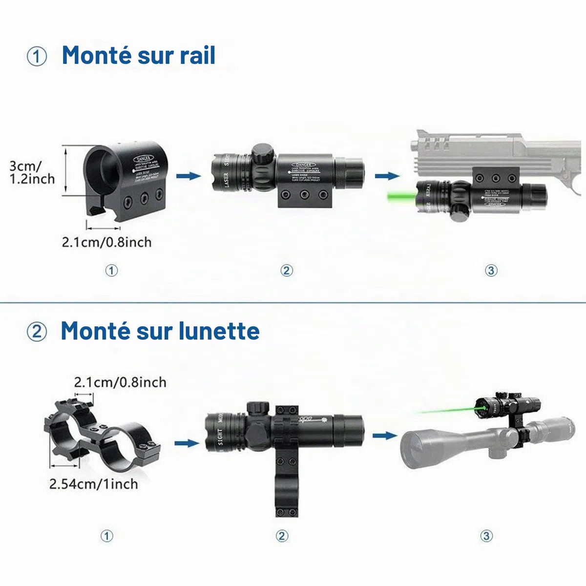 Freelight Anti-choc 532 nm Tactical Green Dot Laser Sight Rifle Gun Scope Rail et Barrel Mount Cap Pressostat avec chargeur