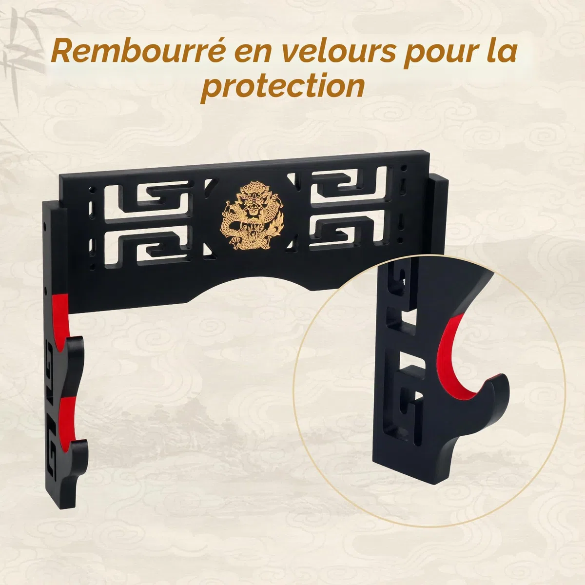 Alyoen Support Katana à 2 niveaux, support d'épée mural avec crochets rembourrés en velours et motif dragon, support d'épée mural pour sabre laser, Katana Demon Slayer et épée de samouraï
