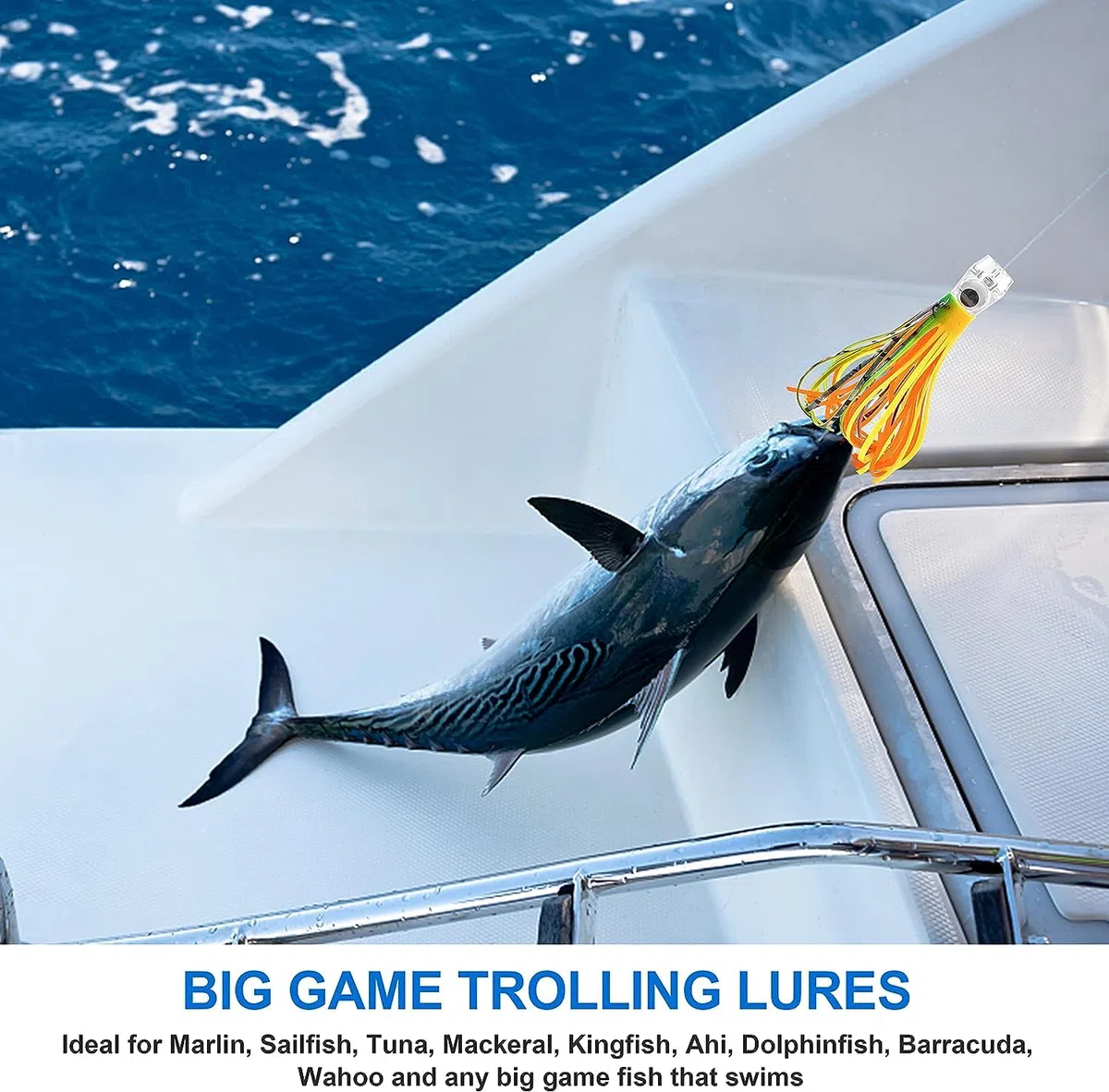 Leurres de Pêche à la Traîne pour Le Gros Gibier Leurres de Pêche en Eau Salée pour Mahi Marlin Thon Dauphin Wahoo Requin Pêche en HauteMer Leurres M ontés avec Leader Hook Jupes de Calmar