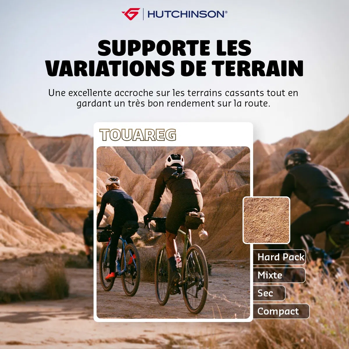Hutchinson - Touareg Tubeless Ready - Pneu Gravel - Bi-Gomme - pour Les Parcours Chaotiques - Résistant Et Durable - Tringles Souples - Noir