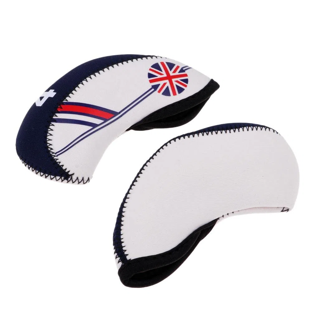 F Fityle 10pcs Golf Club Head Cover Wedge Iron Protective Headcover The Union Jack - Beige + Bleu Foncé, 14cmx6.1cm