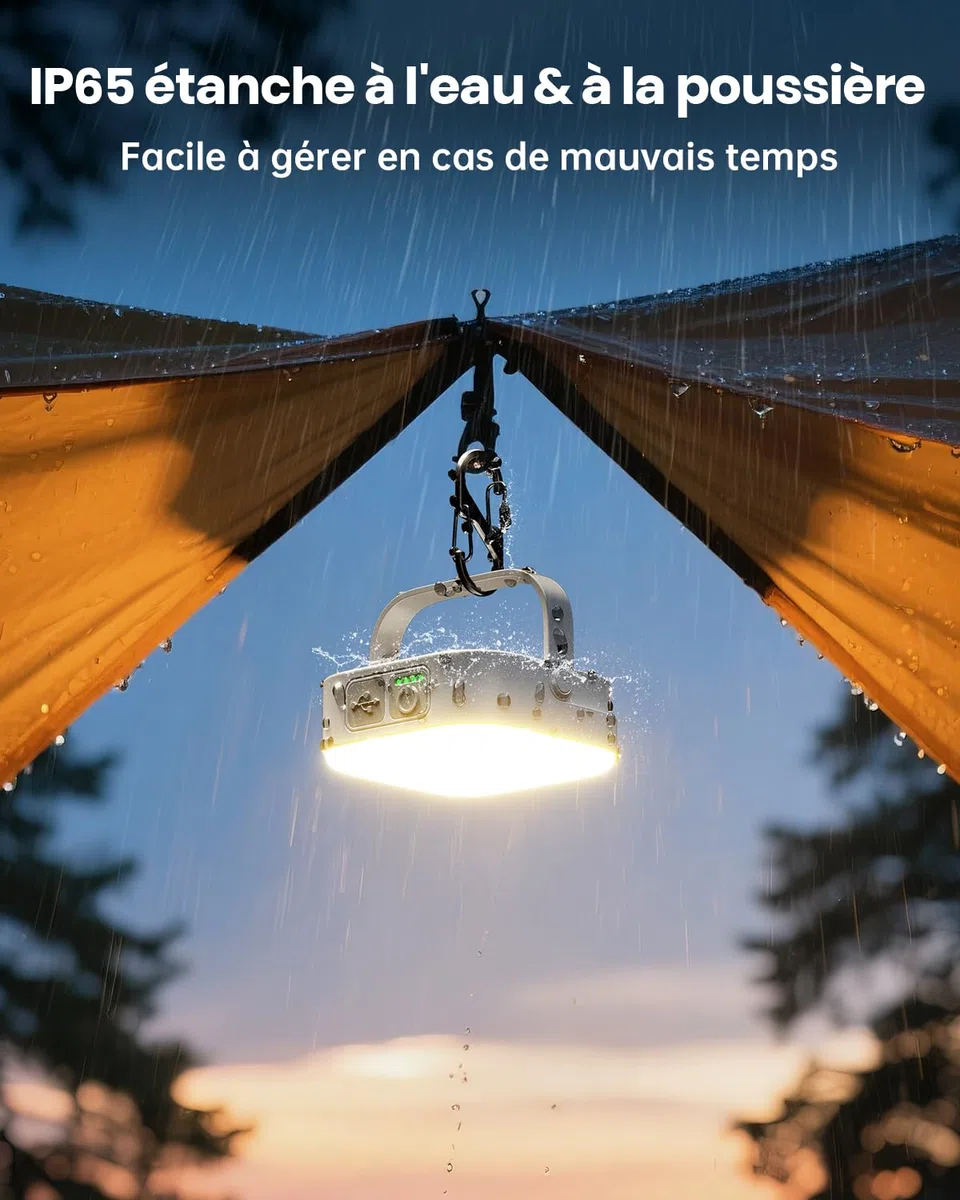 Eventek Lampe de Camping Solaire 4000LM, 10000mAh LED Outdoor Camping Light Jusqu'à 100+ Heures & 4 Modes, Détanche Portable Rechargeable lanterne camping Etanche IP65 Pour Tente, Urgence Panne