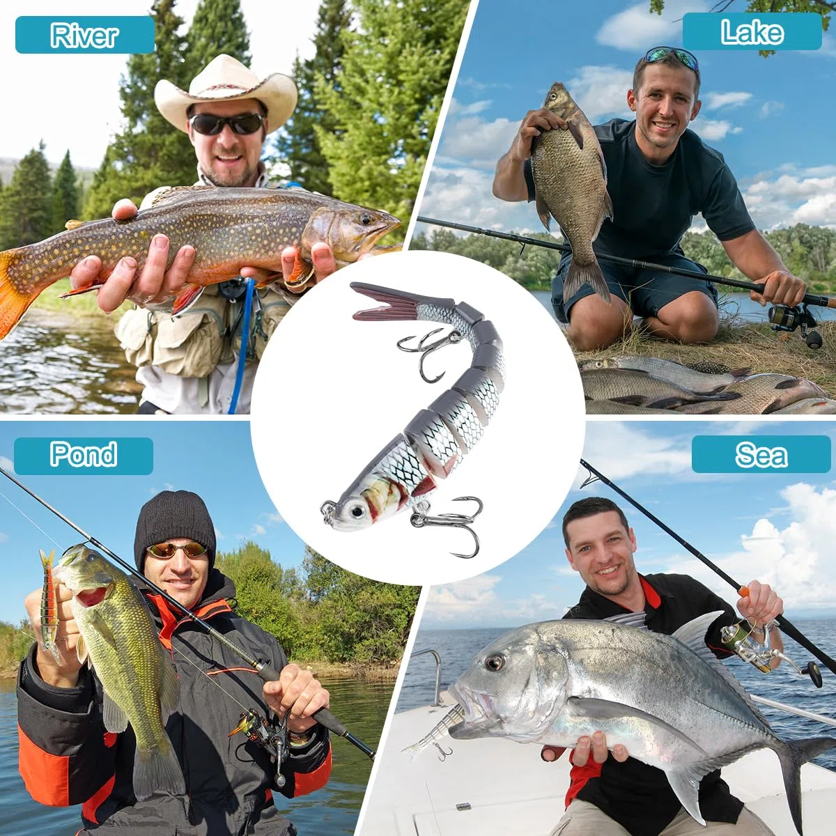 Ryaco Leurres de pêche réalistes pour eau douce et eau salée, appâts de pêche segmentés multi-joints avec crochets pour bar, truite, coulement lent, cadeaux de pêche pour homme, équipement de pêche