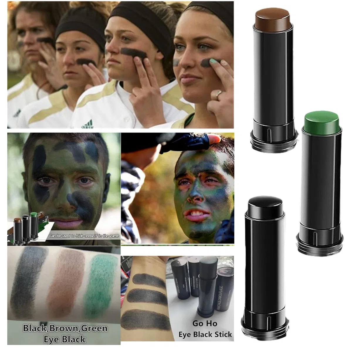 Lot de 3 yeux de baseball noirs pour le baseball, le softball, les athlètes de football, le visage noir