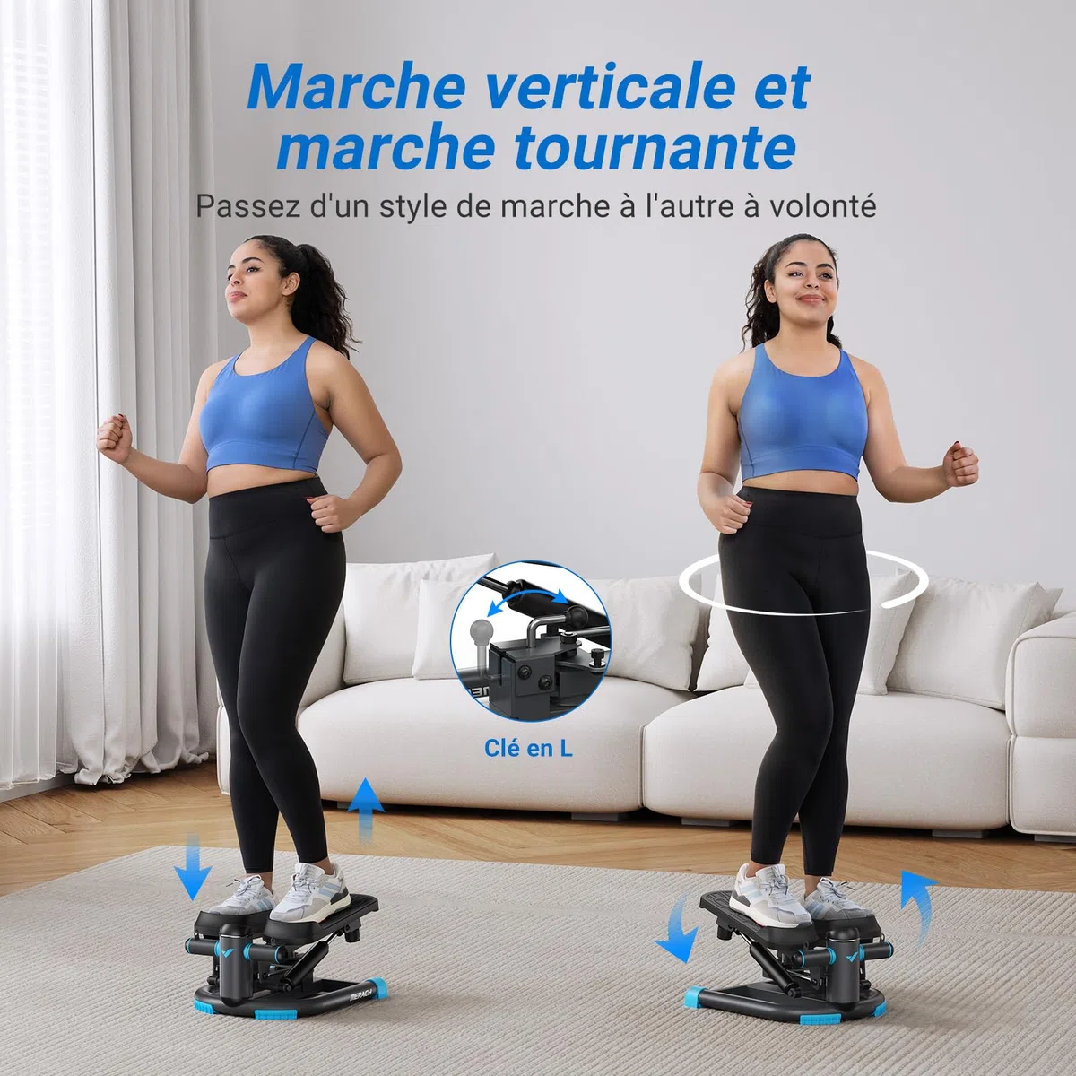 MERACH Mini Stepper Fitness Appartement,Stepper 2 en 1 pour la Maison,Swing Silencieux 150 kg avec Écran LCD et Bandes de Résistance,pour l'Entraînement des Jambes,des Bras,des Fesses