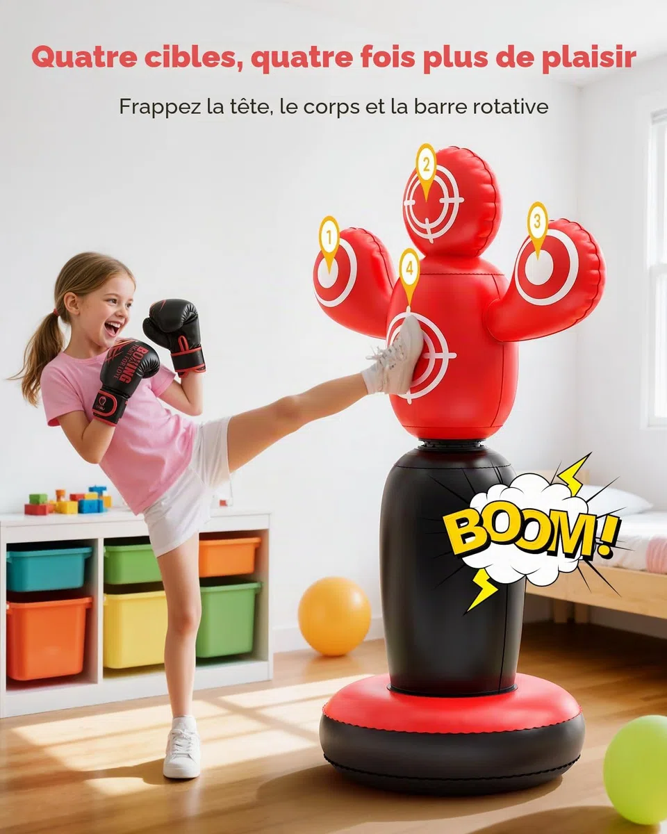 QPAU Sac de frappe gonflable stable de 160 cm avec gants de boxe