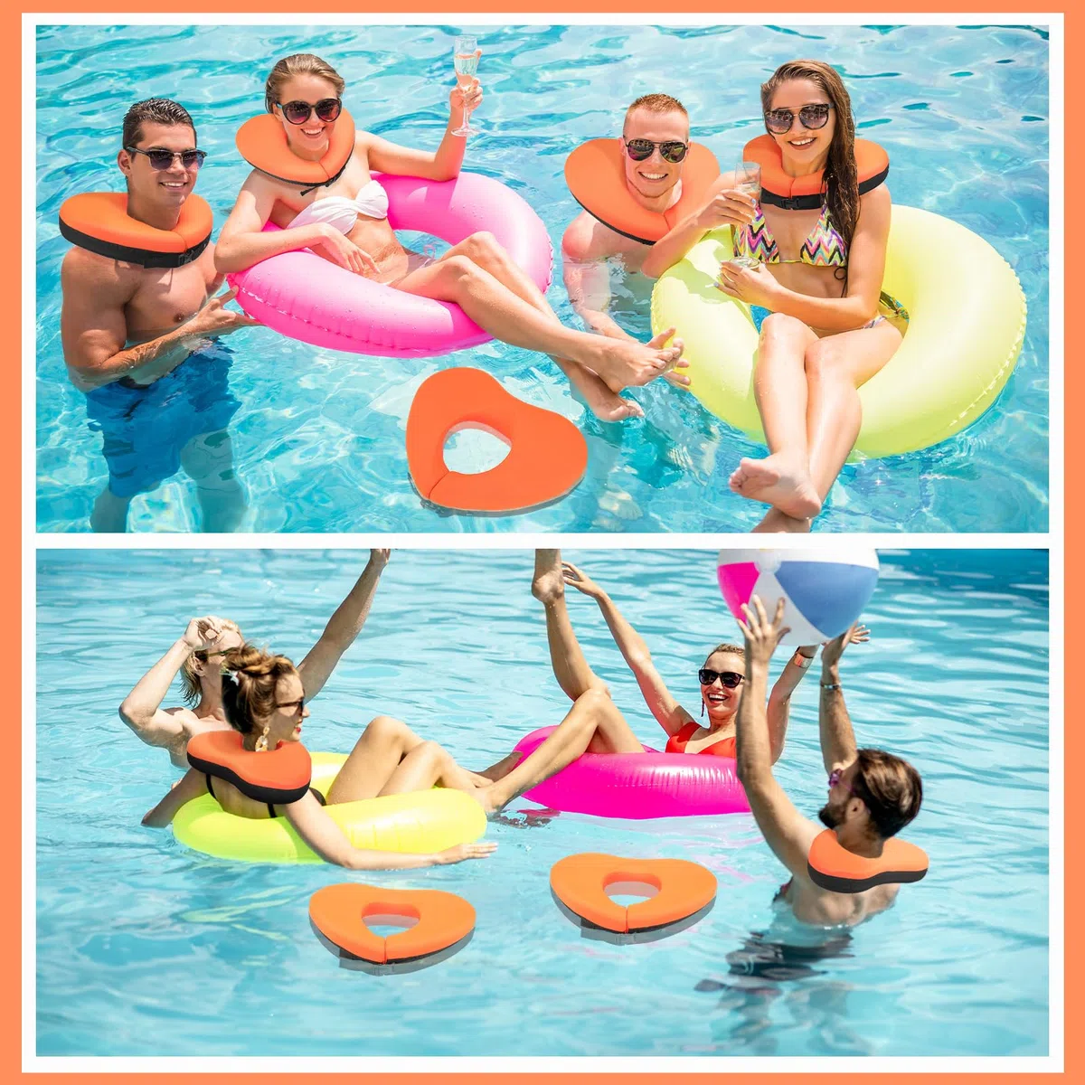 Geelin Collier de natation flottant pour soutien de la tête et du cou, rempli de particules de plastique mousse (non gonflable), dispositifs de flottaison pour adultes, s'adapte à la plupart des