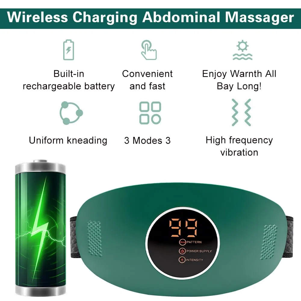 Masseur abdominal électrique sans fil, Ceinture De Massage du Ventre, Massage par vibrations à deux niveaux, idéal pour la maison, le bureau et les voyages (vert)