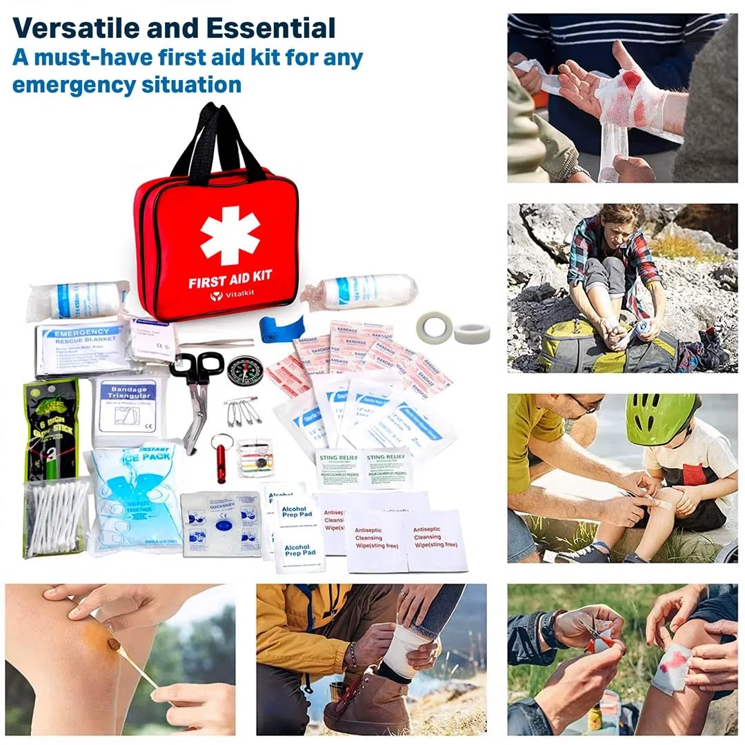 Kit 100 Pièces de Premiers Soins Trousse de secours complète pour la maison, travail, voiture, camping, randonnée - Trousse de Premiers Secours Compacte et Complète dans une Pochette de 19x16x5cm