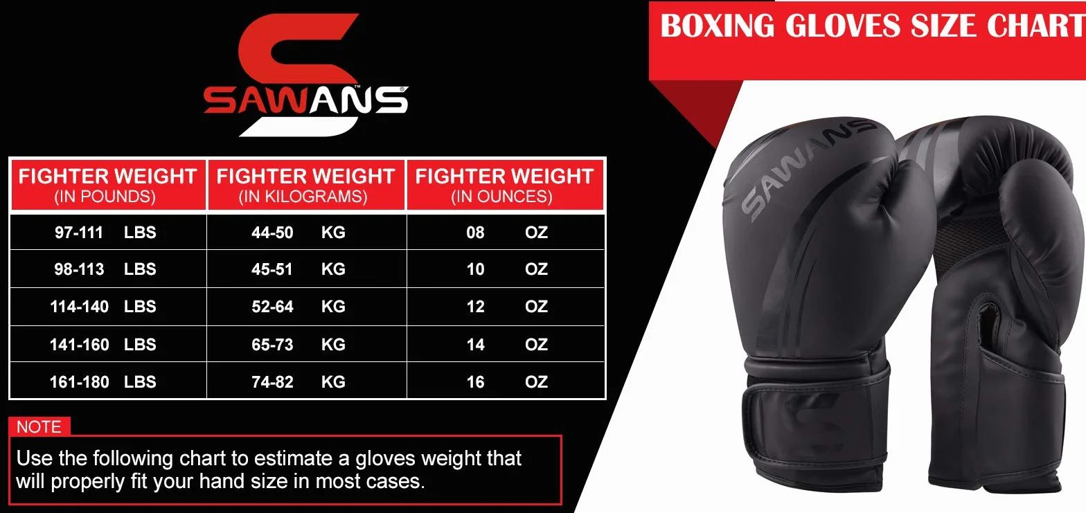SAWANS® Gants de Boxe Professionnels MMA Sparring Kickboxing Sac de Frappe Entraînement Muay Thai Combat