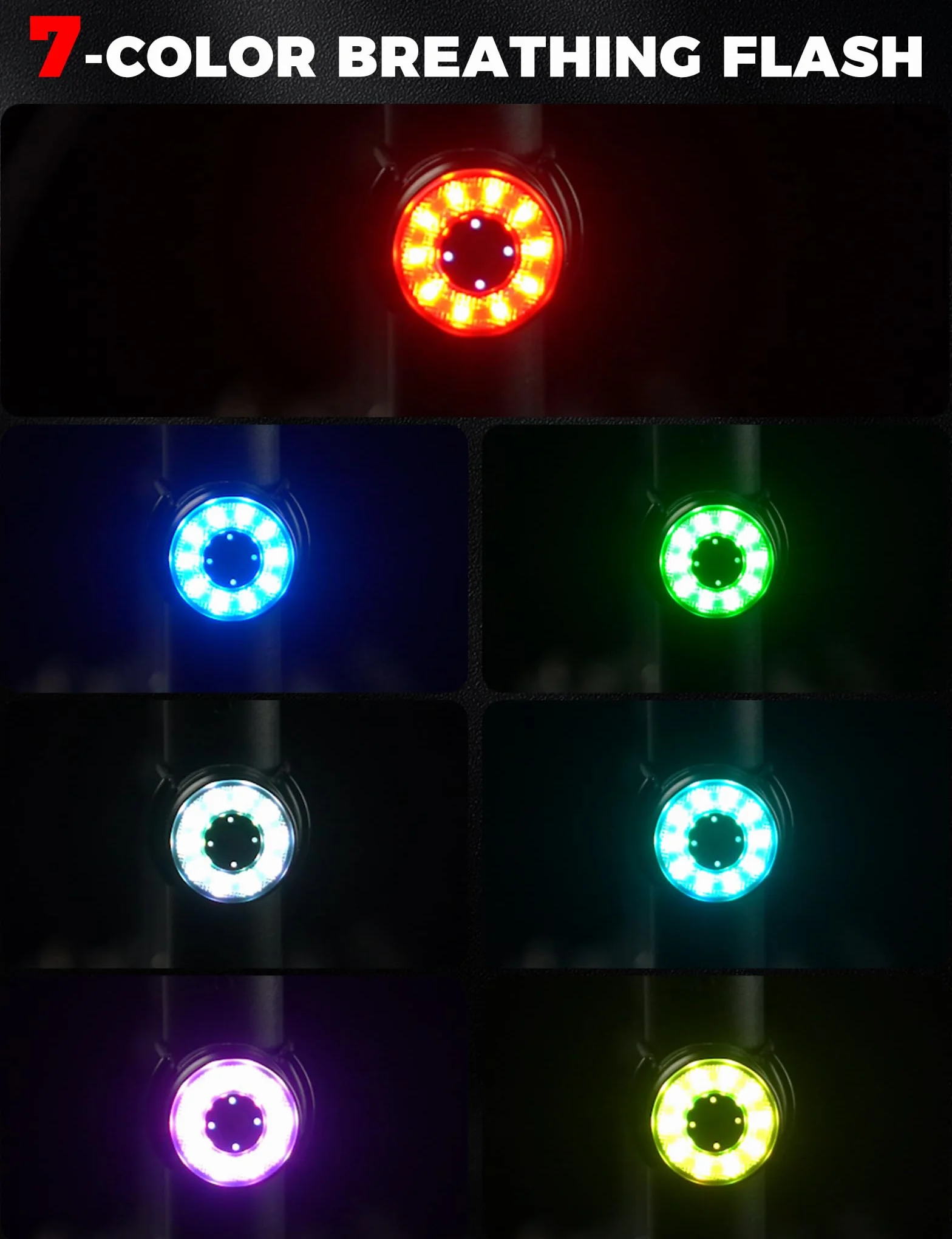 ROCKBROS Feu Arrière Vélo RGB LED 5 Modes, Lumière Arrière USB-C Rechargeable 300mAh IPX5 Étanche, Éclairage 7 Couleurs avec Double Fixation Selle/Tige pour VTT et Route