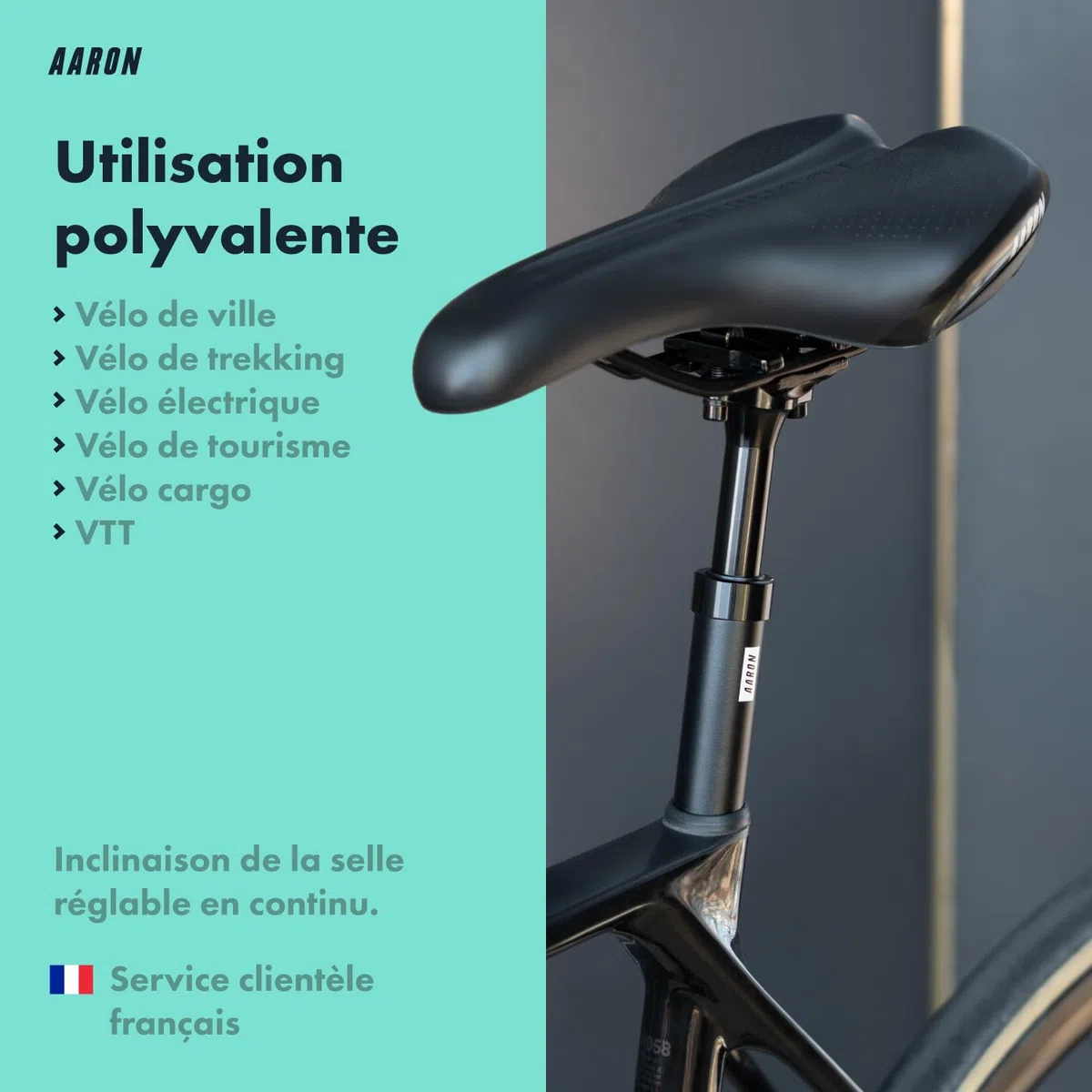 AARON Shock Tige de selle à ressort de 27,2, 30,9 ou 31,6 mm de diamètre – Tige de selle à ressort en aluminium de 350 mm de long – Tige de selle de vélo à suspension pour vélo électrique, VTT