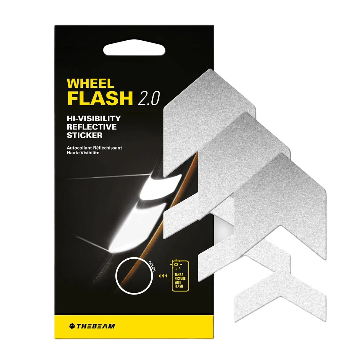 THE BEAM - WHEEL FLASH 2.0 - Autocollants haute visibilité pour jantes et roues de vélo - 12 autocollants prédécoupés, étanches, adaptés à toutes les roues et jantes