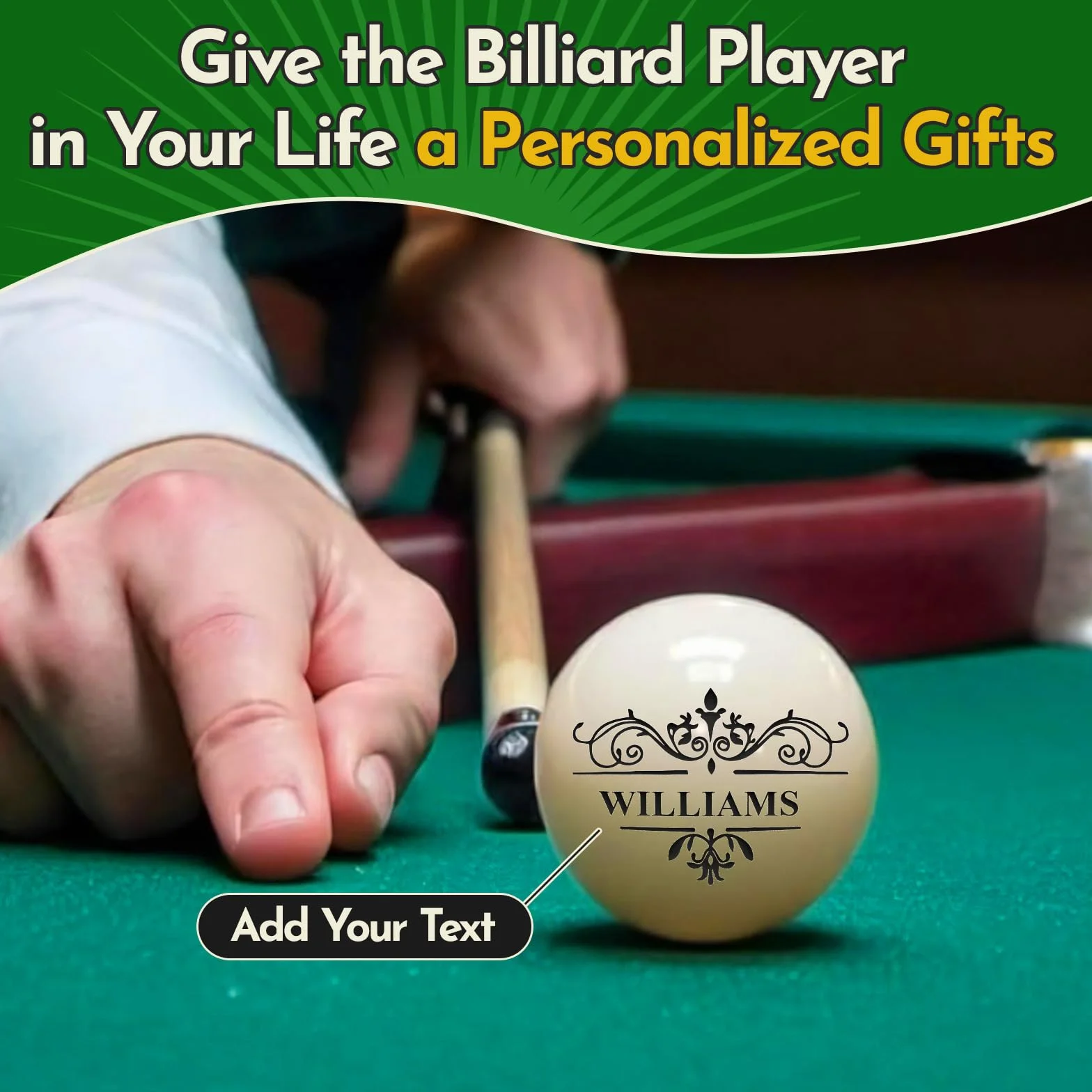 Boule de Billard personnalisée avec étui, Gravure de Texte ou Logo, Monogramme personnalisé, Cadeau d'anniversaire pour Papa, Mari, Amateur de Billard, Boule de 57 mm,